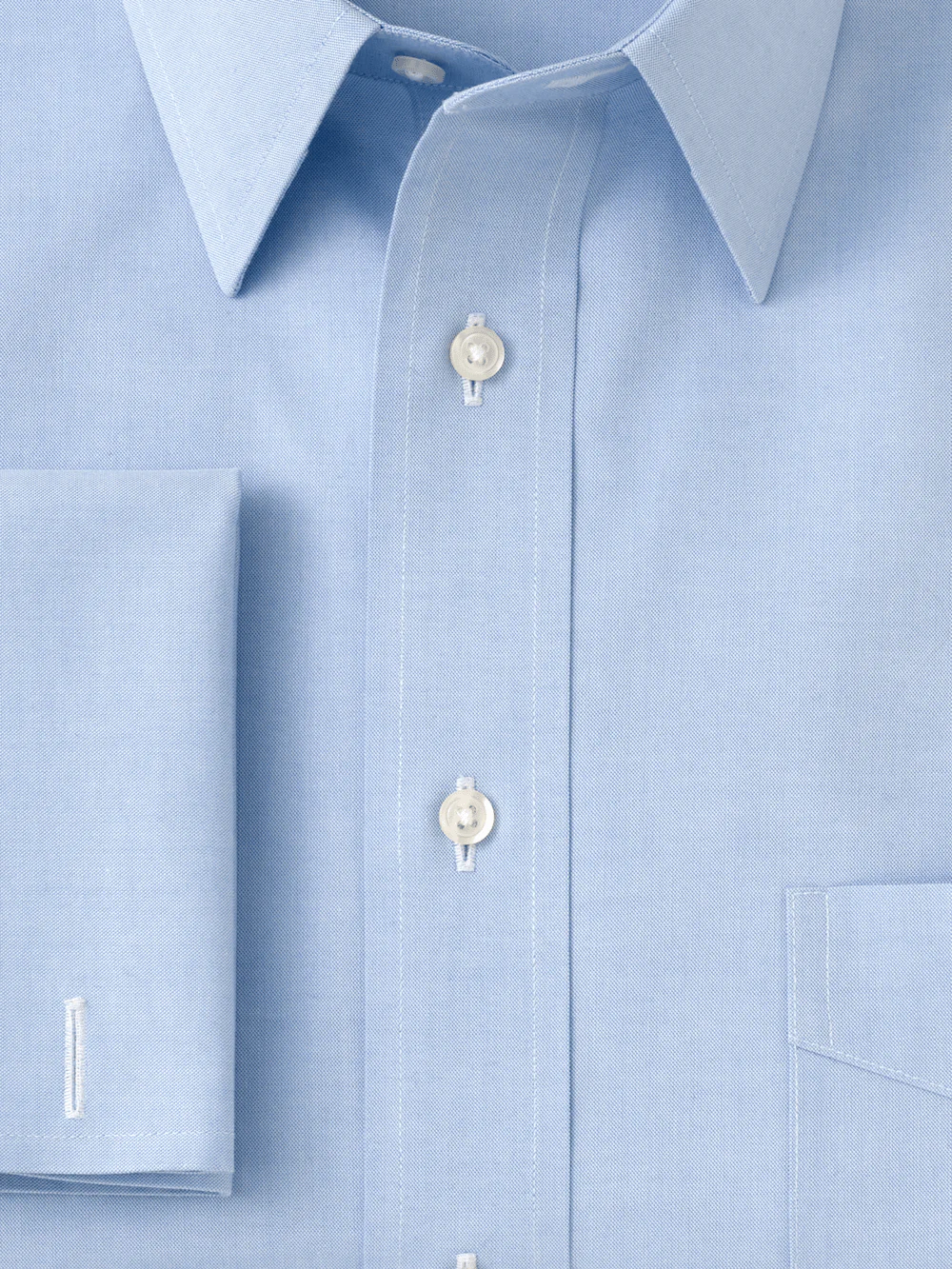 Non-Iron Cotton Pinpoint Solid Point Collar French Cuff Dress Shirt - Blue - Image 6