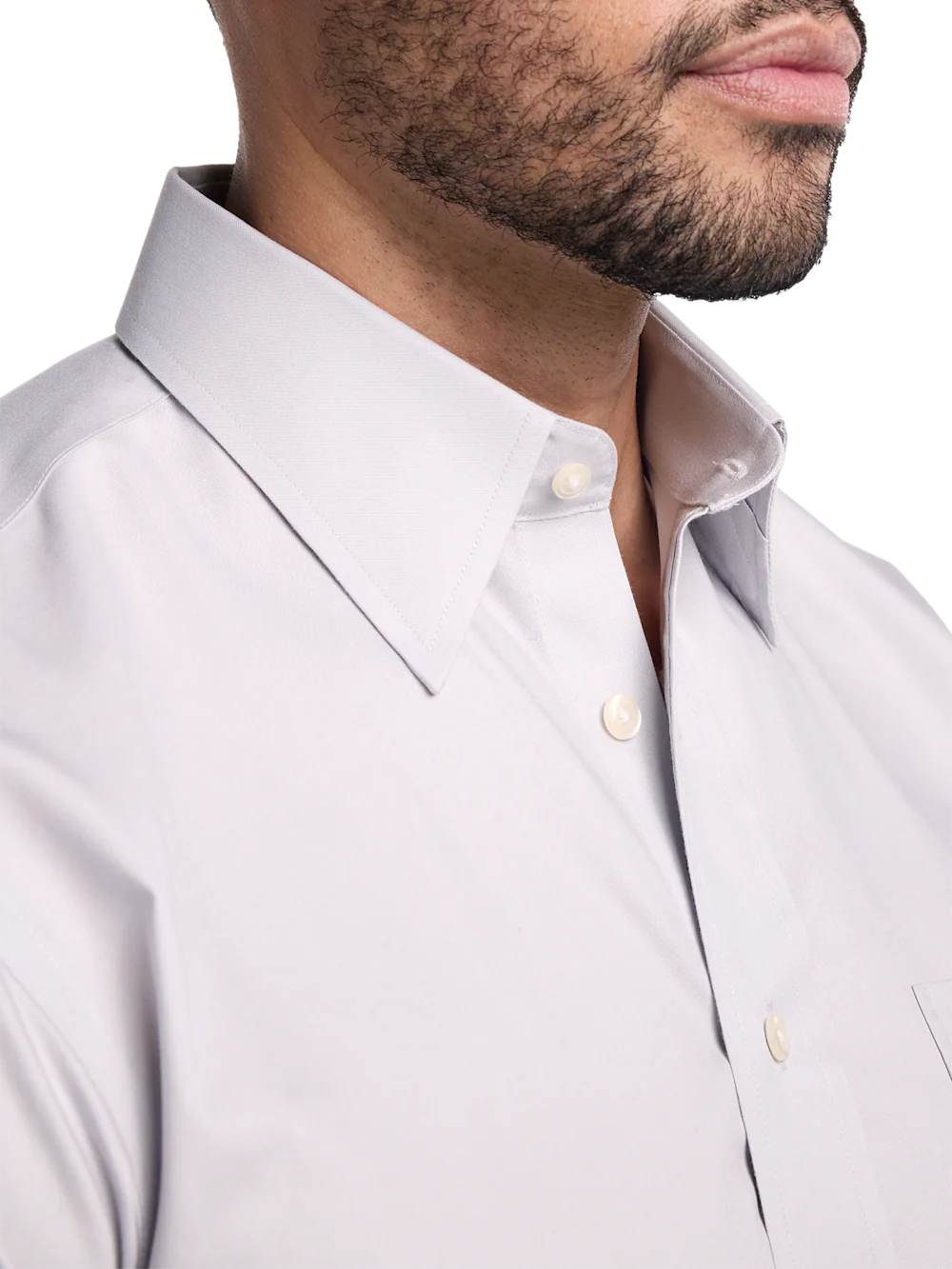 Non-Iron Cotton Pinpoint Solid Point Collar French Cuff Dress Shirt - Grey - Image 3