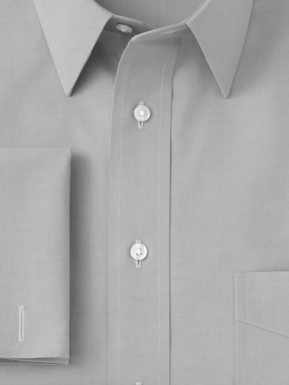 Non-Iron Cotton Pinpoint Solid Point Collar French Cuff Dress Shirt - Grey - Image 6