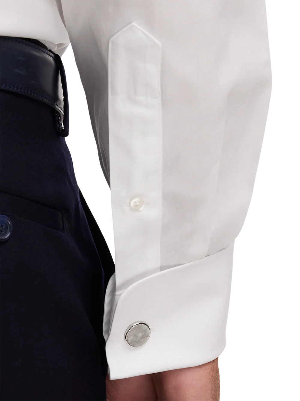 Non-Iron Cotton Pinpoint Solid Point Collar French Cuff Dress Shirt - White - Image 4