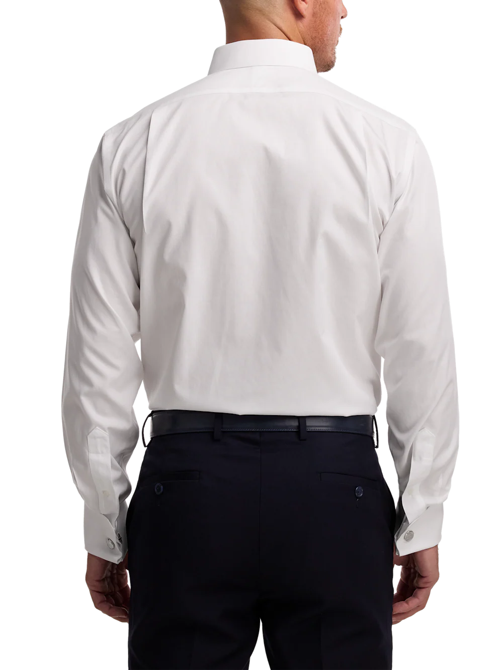 Non-Iron Cotton Pinpoint Solid Point Collar French Cuff Dress Shirt - White - Image 5
