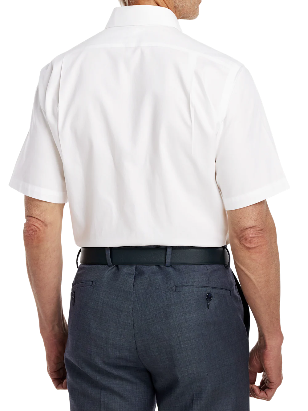 Non-Iron Cotton Pinpoint Solid Point Collar Short Sleeve Dress Shirt - White - Image 5