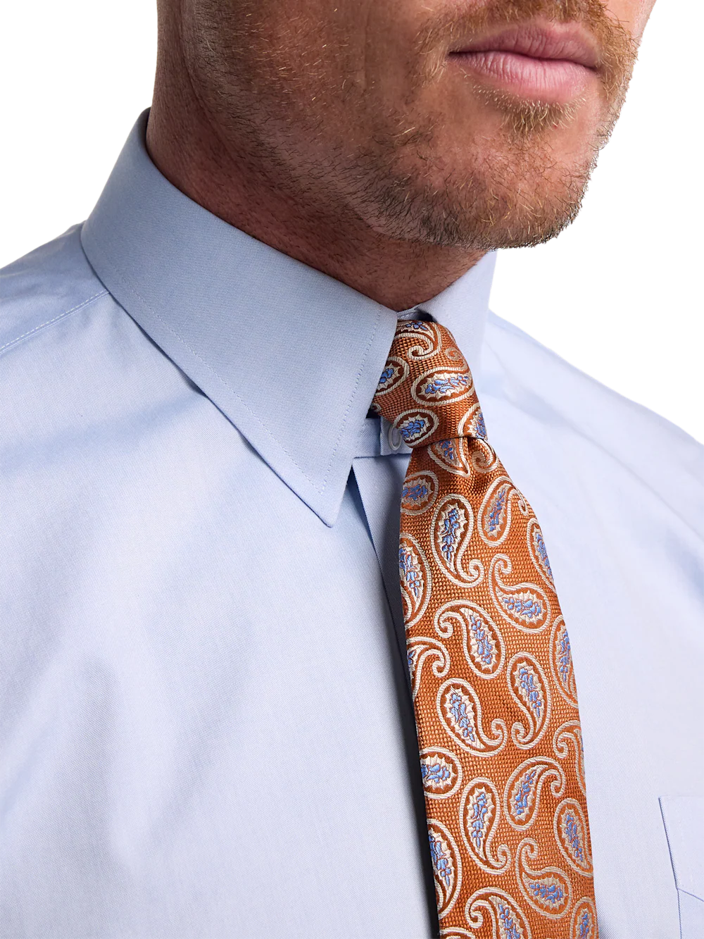 Non-Iron Cotton Pinpoint Solid Snap Tab Collar Dress Shirt - Blue - Image 3