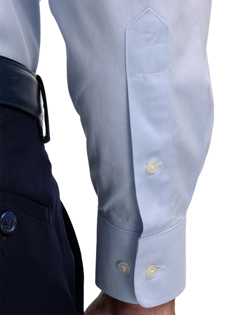 Non-Iron Cotton Pinpoint Solid Snap Tab Collar Dress Shirt - Blue - Image 4