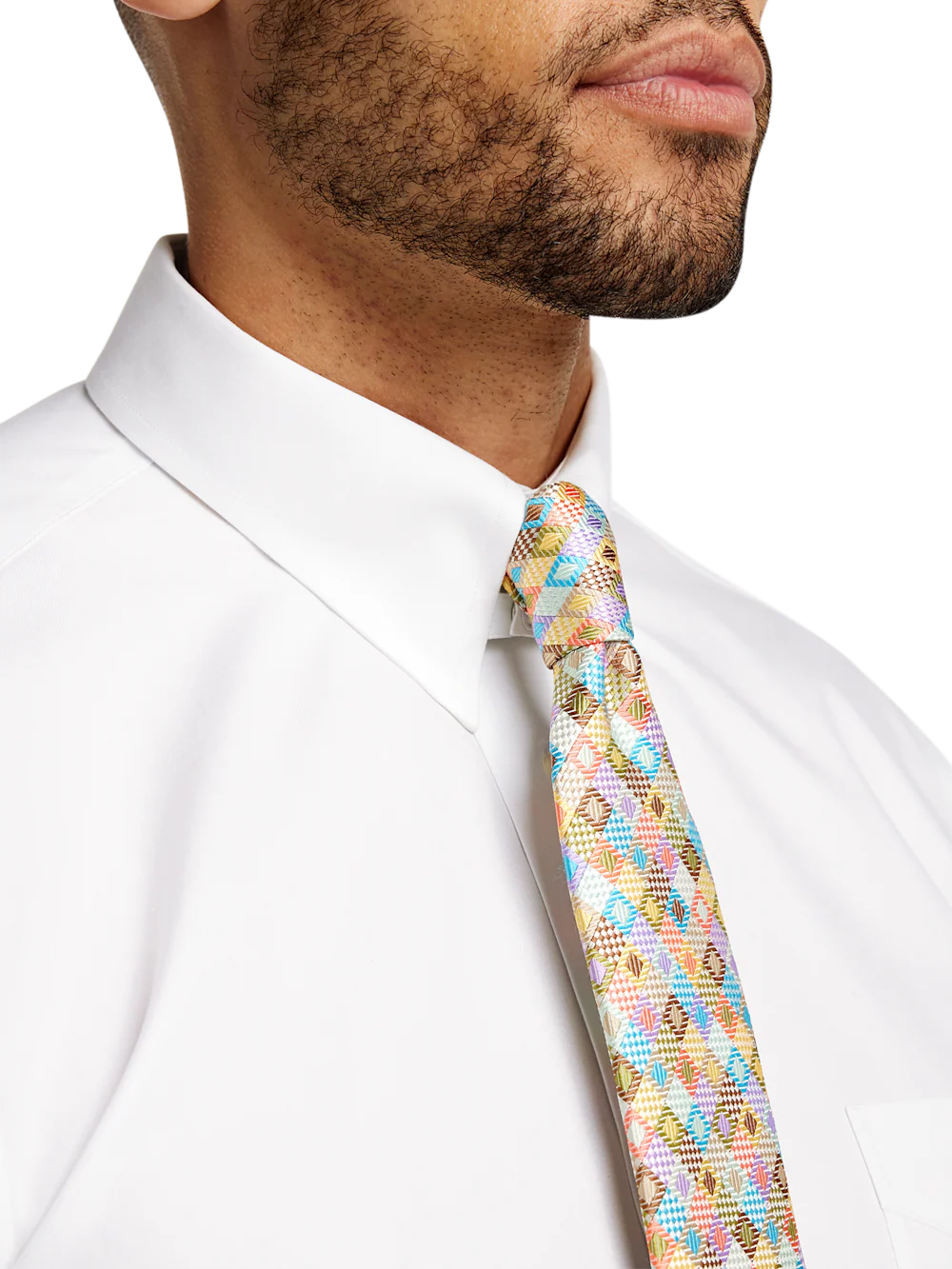 Non-Iron Cotton Pinpoint Solid Snap Tab Collar Dress Shirt - White - Image 3