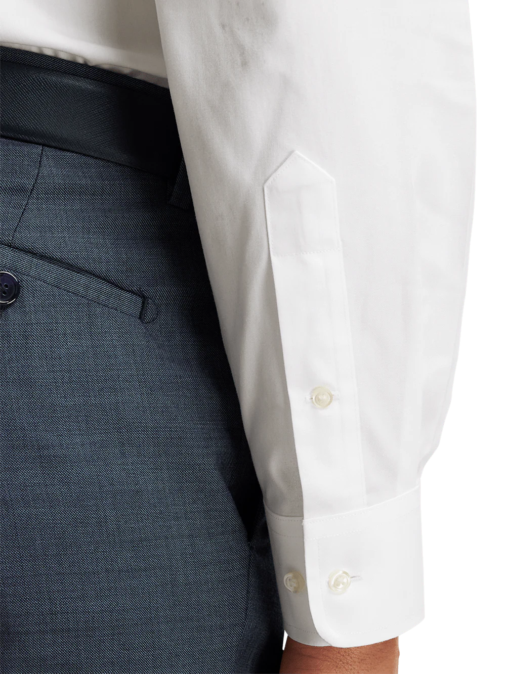 Non-Iron Cotton Pinpoint Solid Snap Tab Collar Dress Shirt - White - Image 4