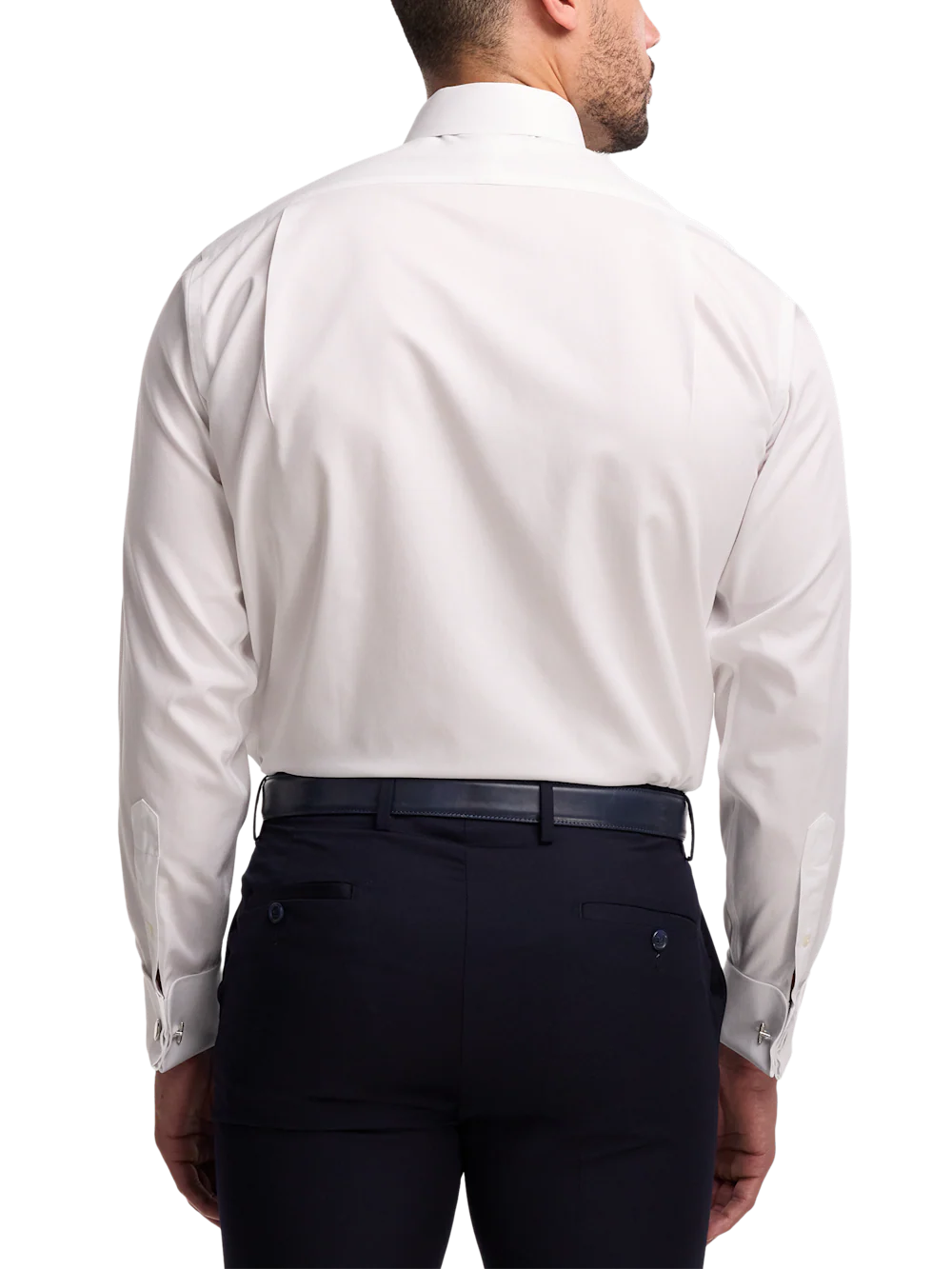 Non-Iron Cotton Pinpoint Solid Snap Tab Collar French Cuff Dress Shirt - White - Image 5