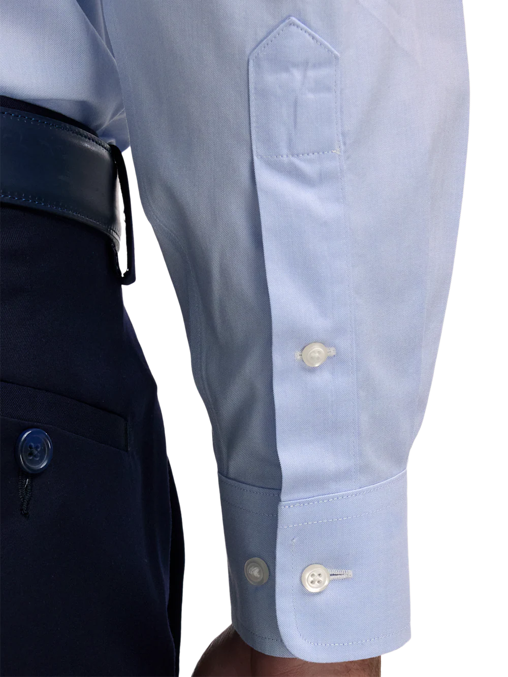 Non-Iron Cotton Pinpoint Solid Spread Collar Dress Shirt - Blue - Image 4
