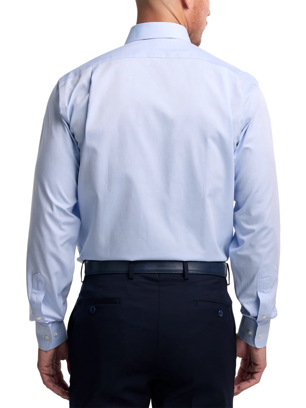 Non-Iron Cotton Pinpoint Solid Spread Collar Dress Shirt - Blue - Image 5