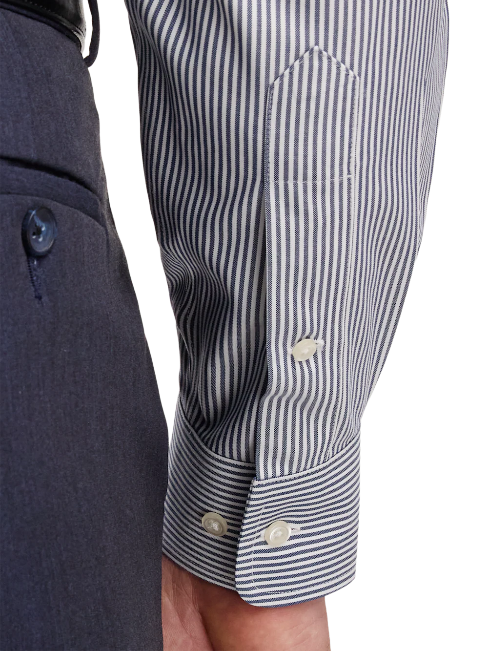 Non-Iron Cotton Pinpoint Solid Spread Collar Dress Shirt - Blue Stripe - Image 4