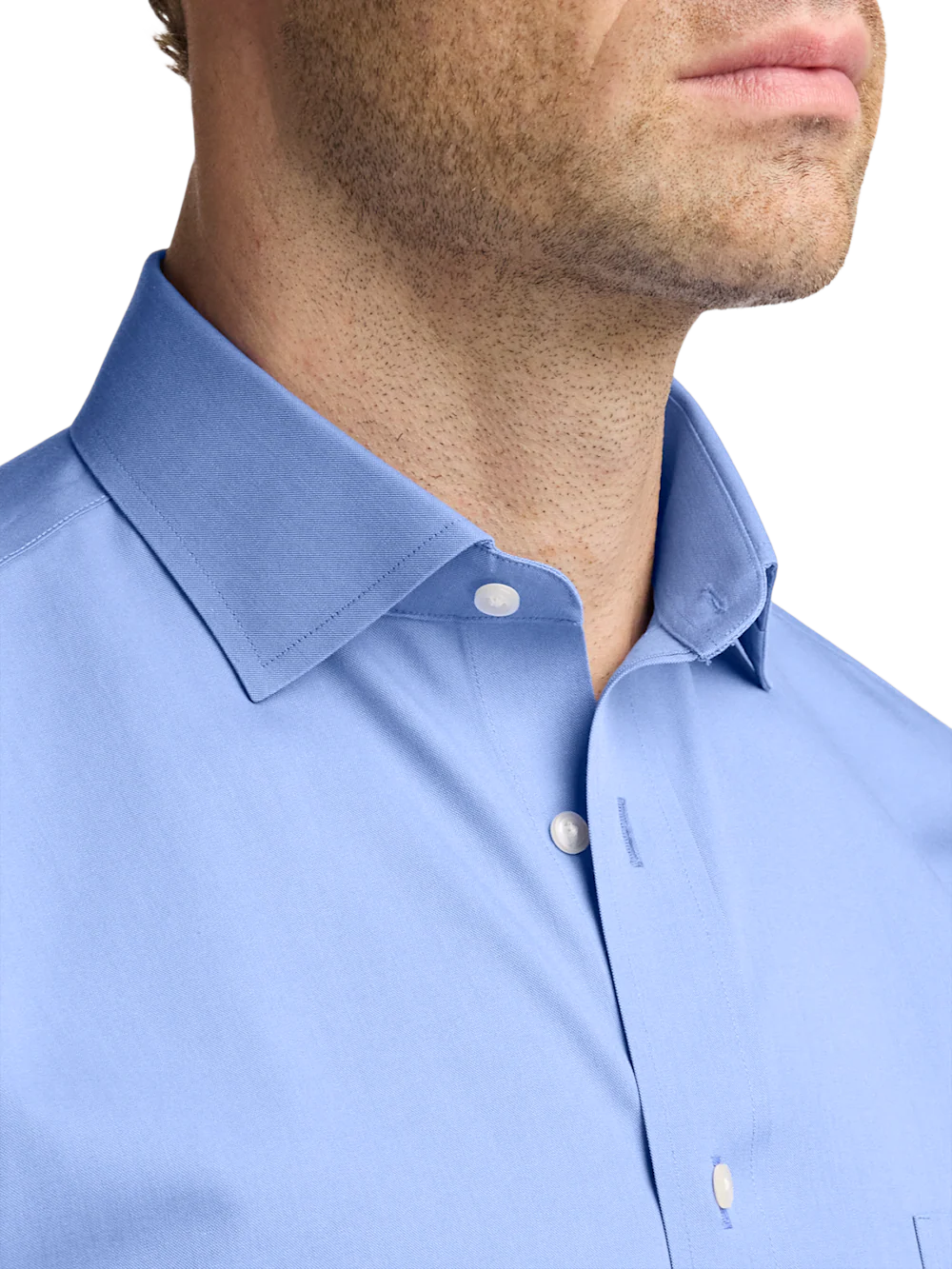 Non-Iron Cotton Pinpoint Solid Spread Collar Dress Shirt - French Blue - Image 3
