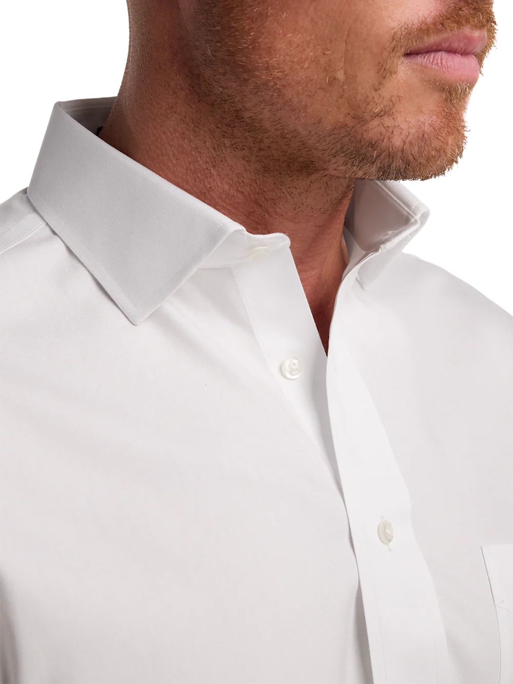 Non-Iron Cotton Pinpoint Solid Spread Collar Dress Shirt - White - Image 3