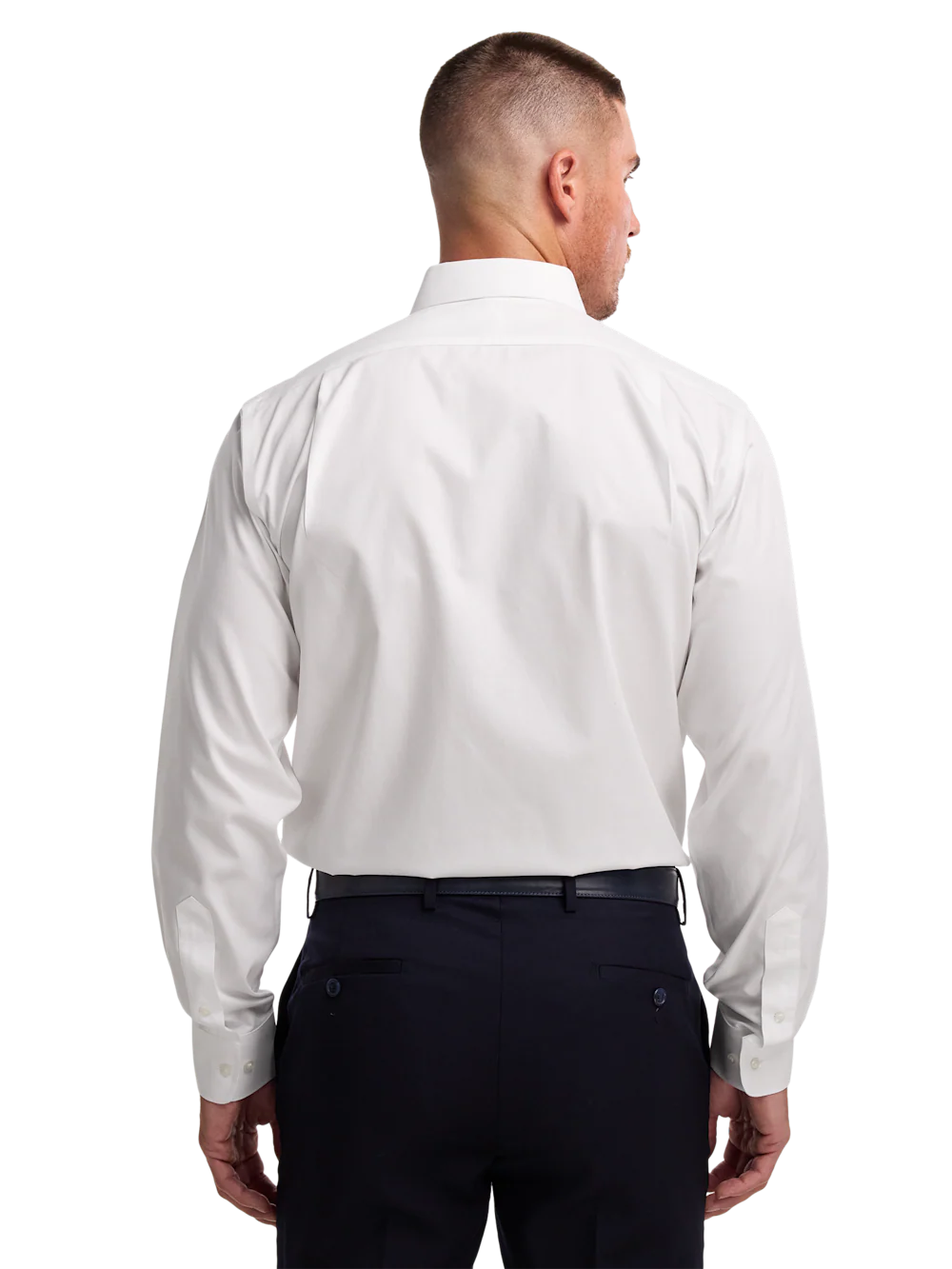 Non-Iron Cotton Pinpoint Solid Spread Collar Dress Shirt - White - Image 5