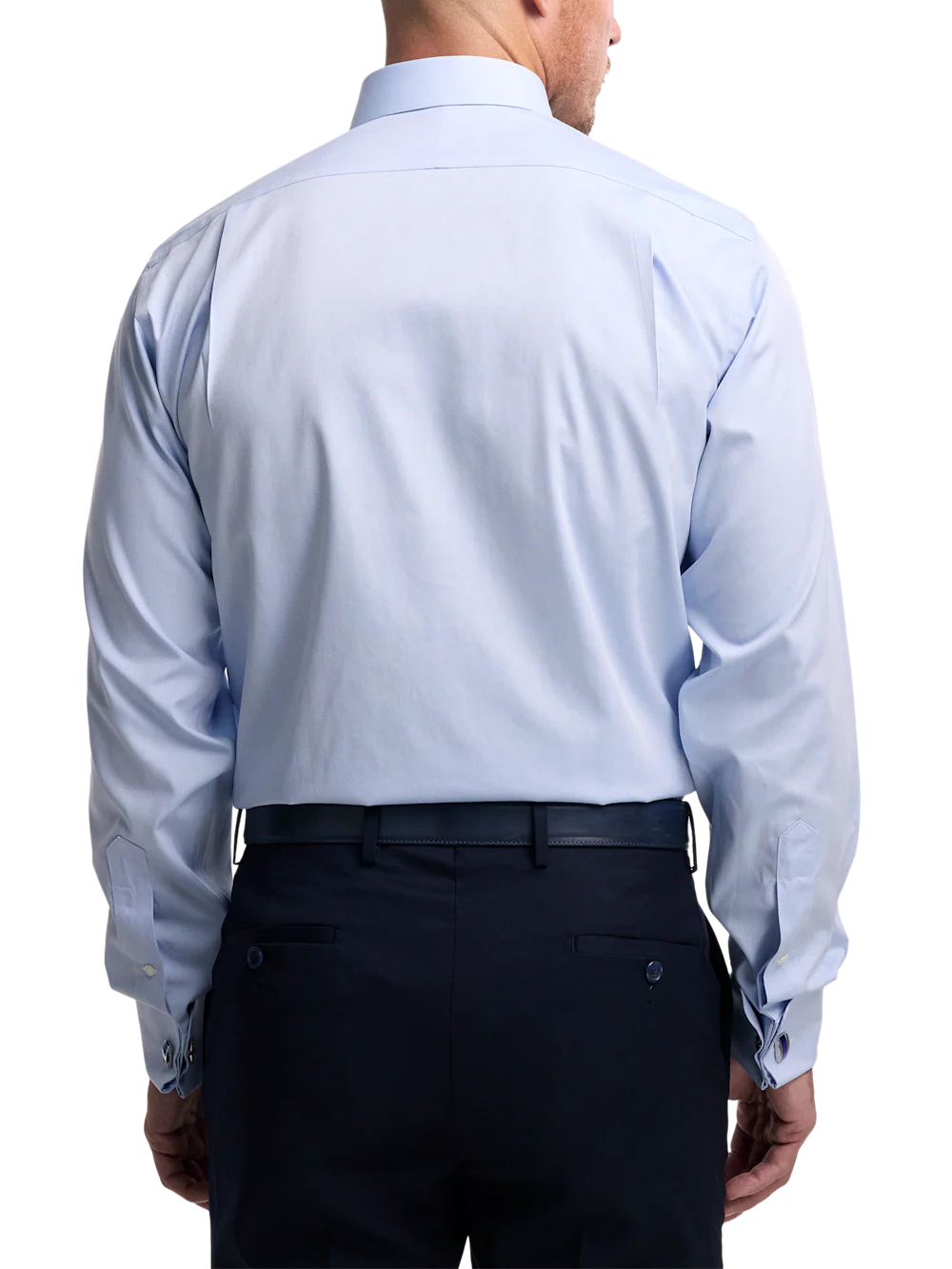 Non-Iron Cotton Pinpoint Solid Spread Collar French Cuff Dress Shirt - Blue - Image 5