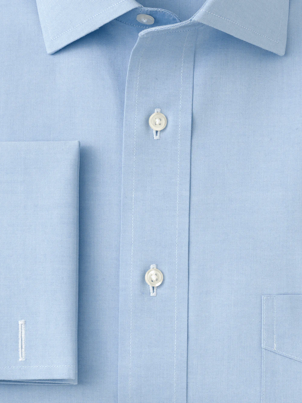 Non-Iron Cotton Pinpoint Solid Spread Collar French Cuff Dress Shirt - Blue - Image 6
