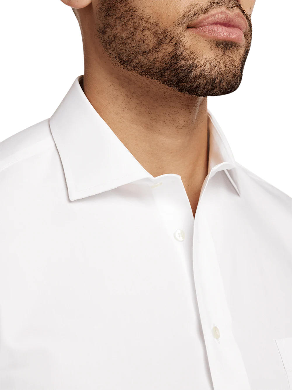 Non-Iron Cotton Pinpoint Solid Spread Collar French Cuff Dress Shirt - White - Image 3