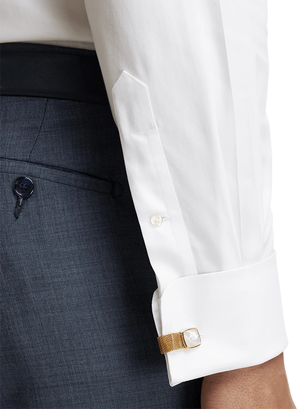 Non-Iron Cotton Pinpoint Solid Spread Collar French Cuff Dress Shirt - White - Image 4