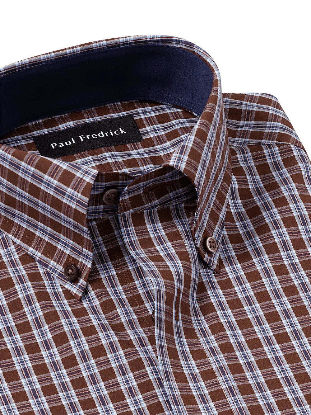 Non-Iron Cotton Plaid Dress Shirt With Contrast Trim - Brown/blue - Image 7