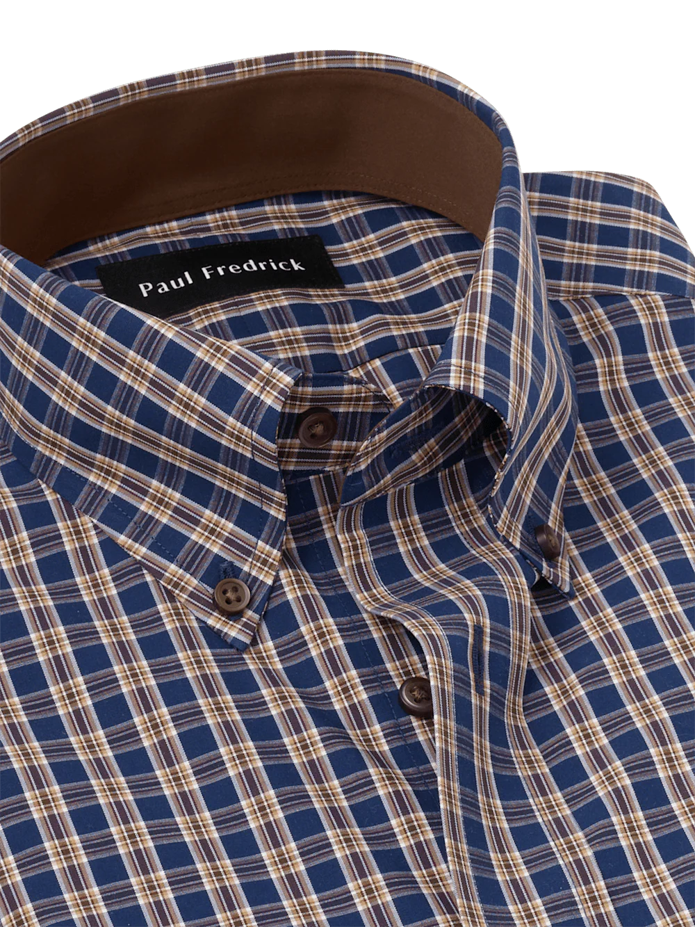 Non-Iron Cotton Plaid Dress Shirt With Contrast Trim - Blue/brown - Image 7