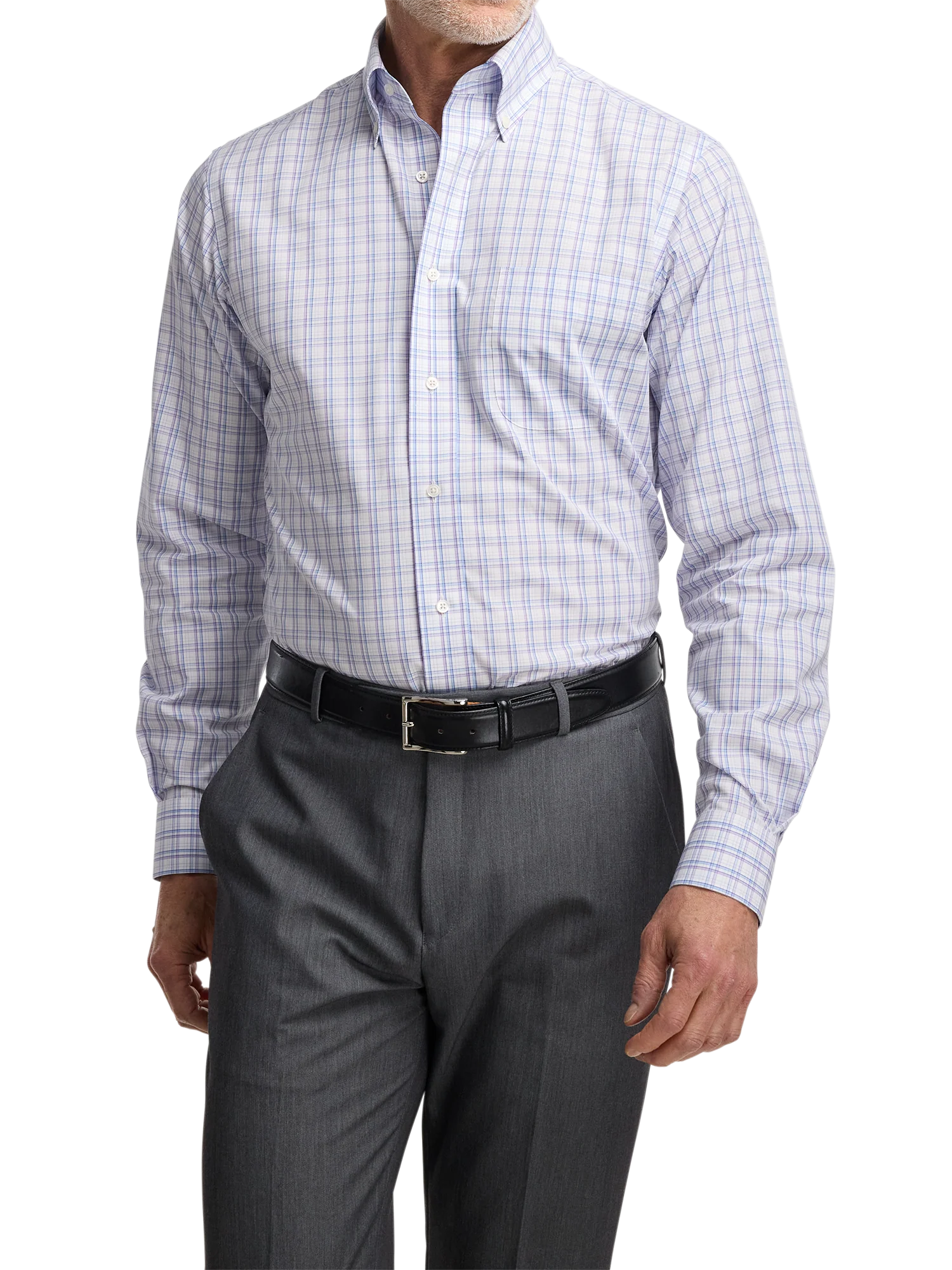 Non-Iron Cotton Plaid Dress Shirt With Contrast Trim - Blue/purple - Image 2