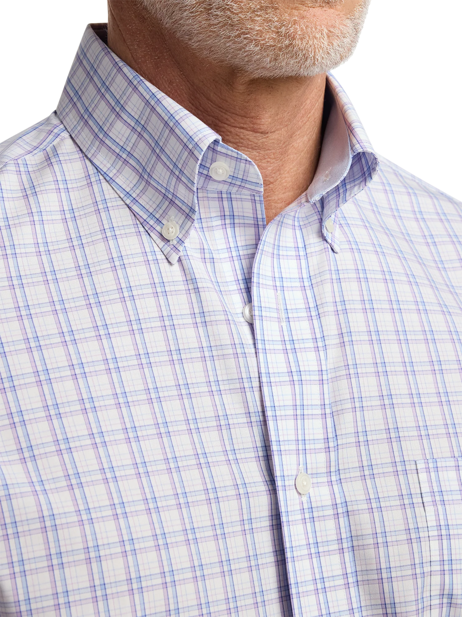Non-Iron Cotton Plaid Dress Shirt With Contrast Trim - Blue/purple - Image 3