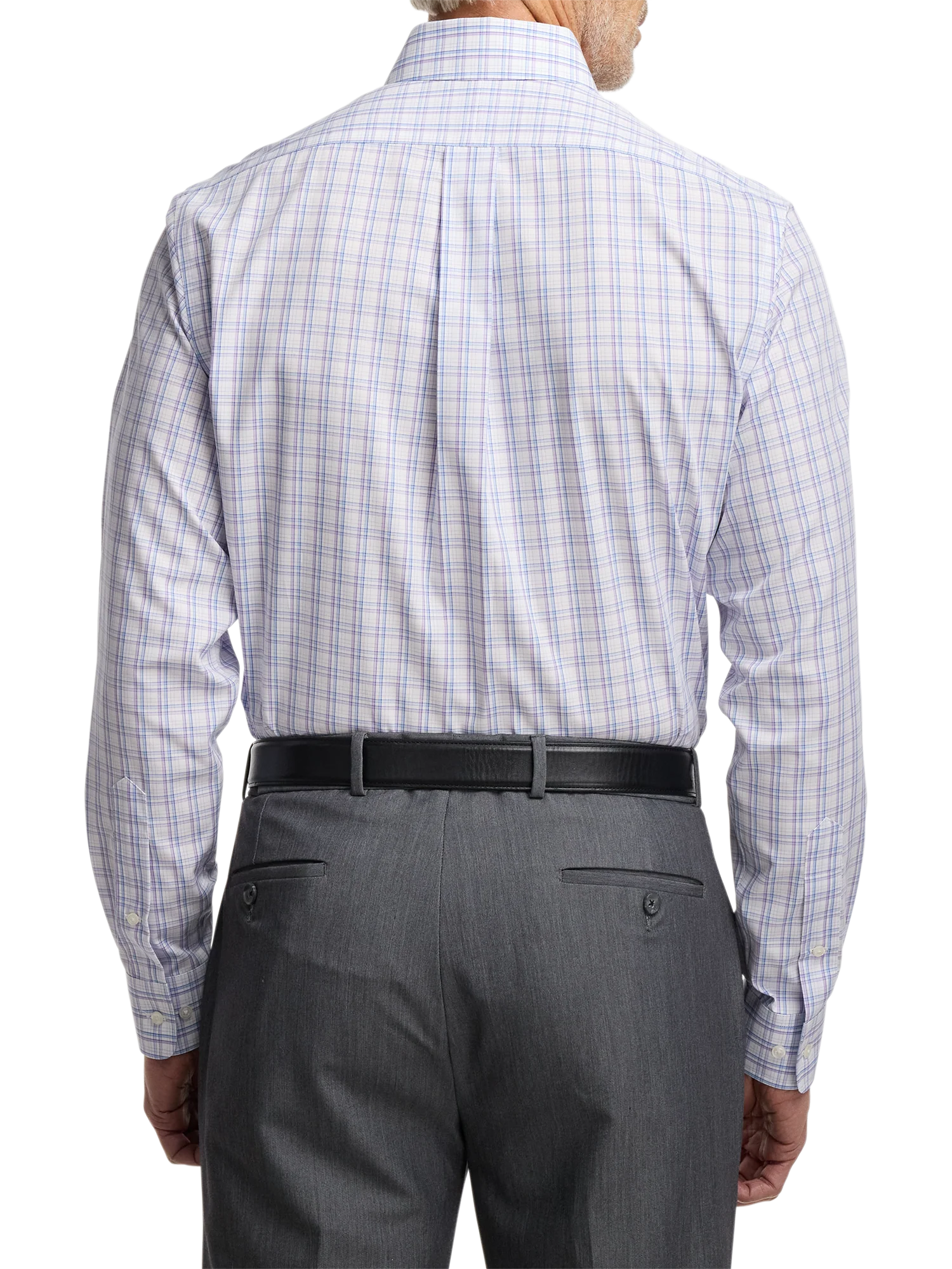 Non-Iron Cotton Plaid Dress Shirt With Contrast Trim - Blue/purple - Image 5