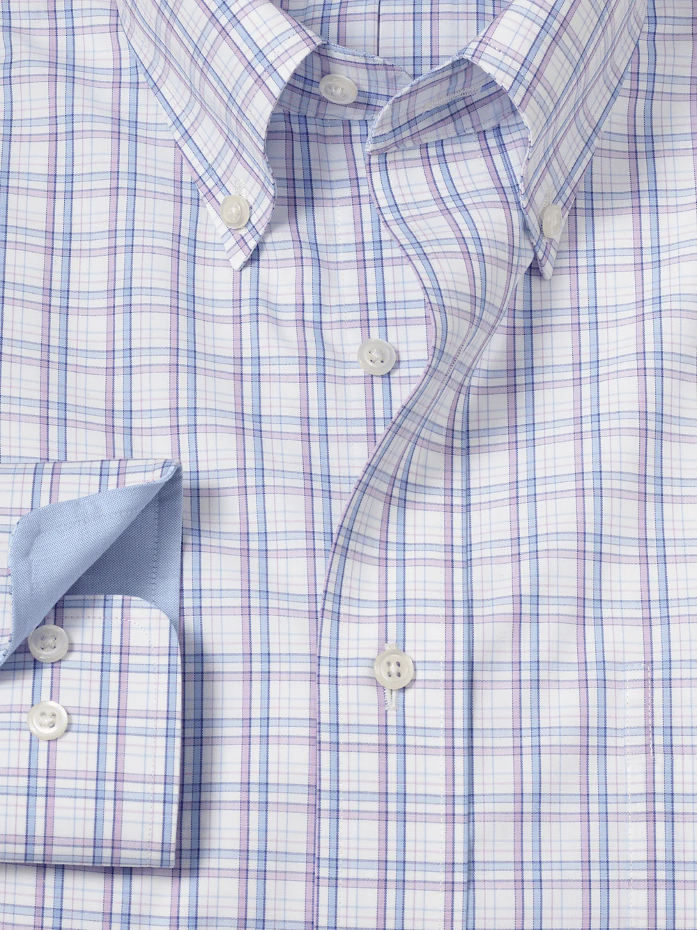 Non-Iron Cotton Plaid Dress Shirt With Contrast Trim - Blue/purple - Image 6