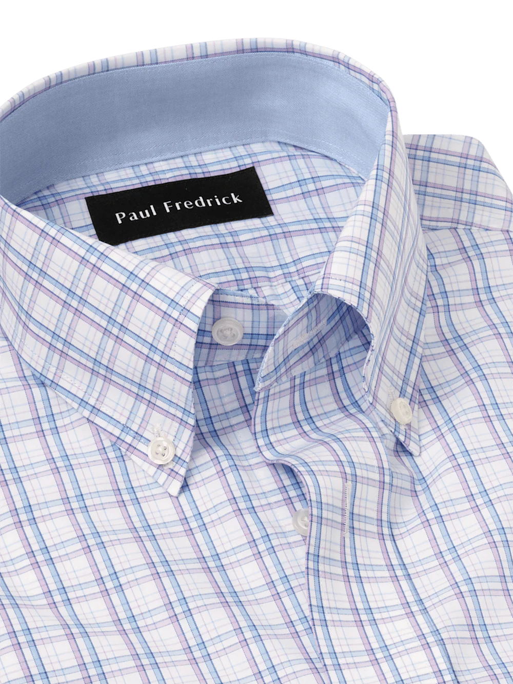 Non-Iron Cotton Plaid Dress Shirt With Contrast Trim - Blue/purple - Image 7
