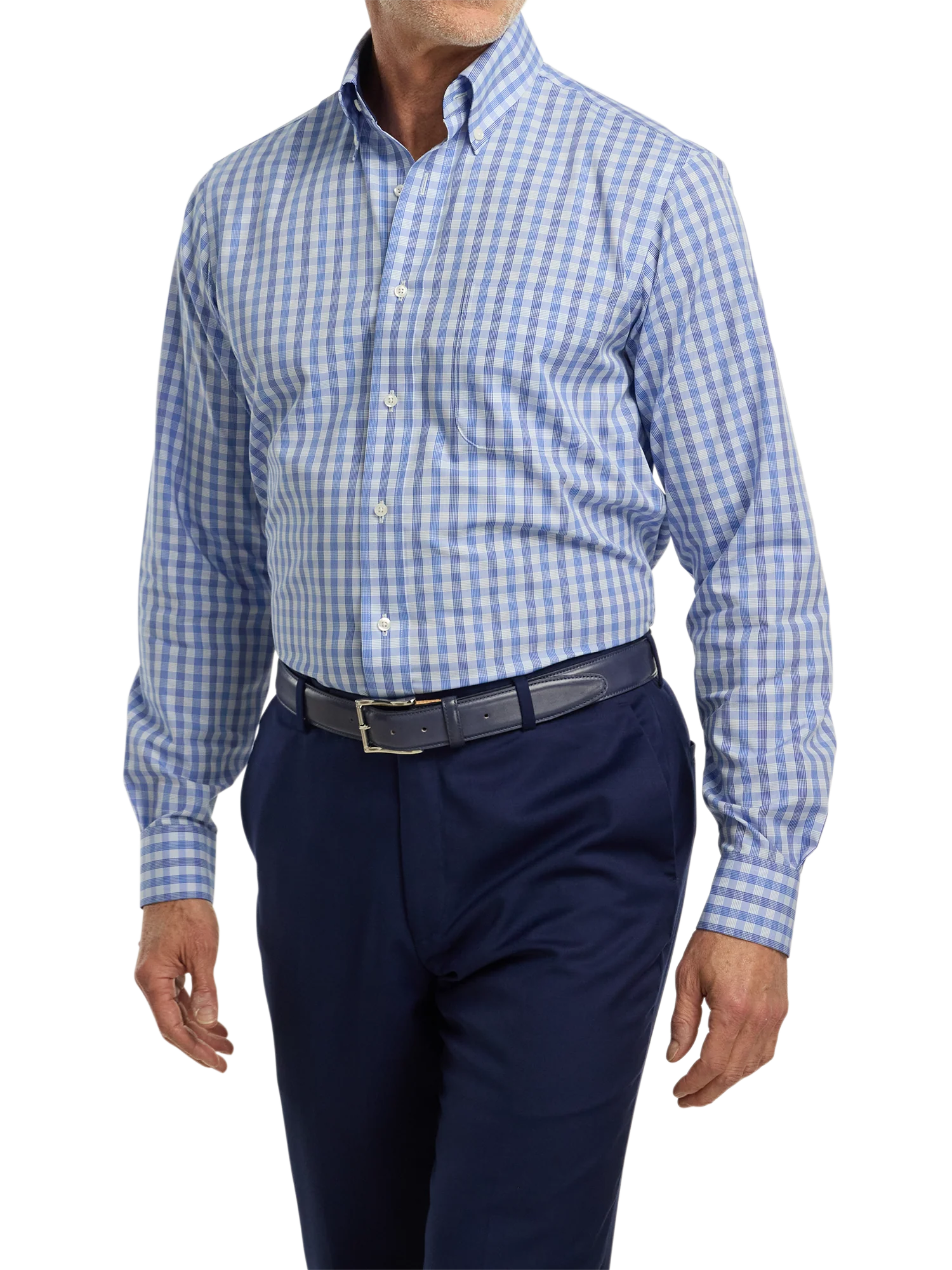 Non-Iron Cotton Plaid Dress Shirt With Contrast Trim - Blue - Image 2