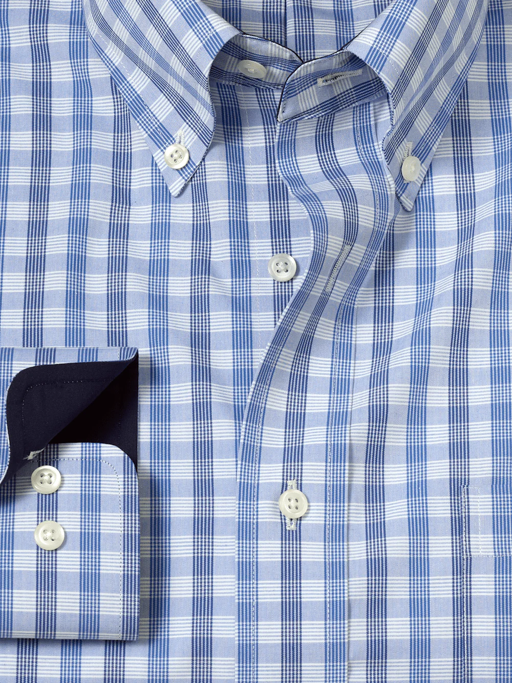 Non-Iron Cotton Plaid Dress Shirt With Contrast Trim - Blue - Image 6