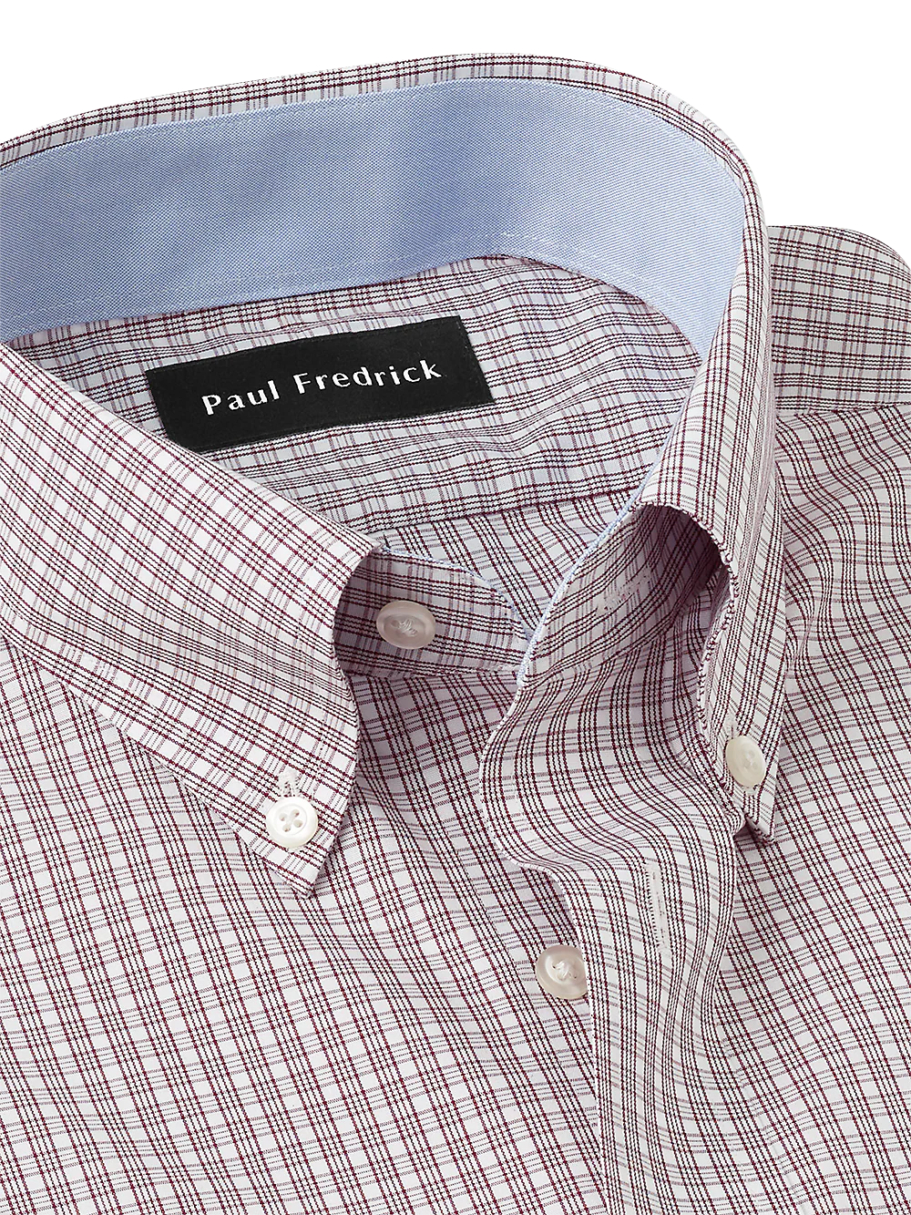 Non-Iron Cotton Plaid Dress Shirt With Contrast Trim - Burgundy - Image 3