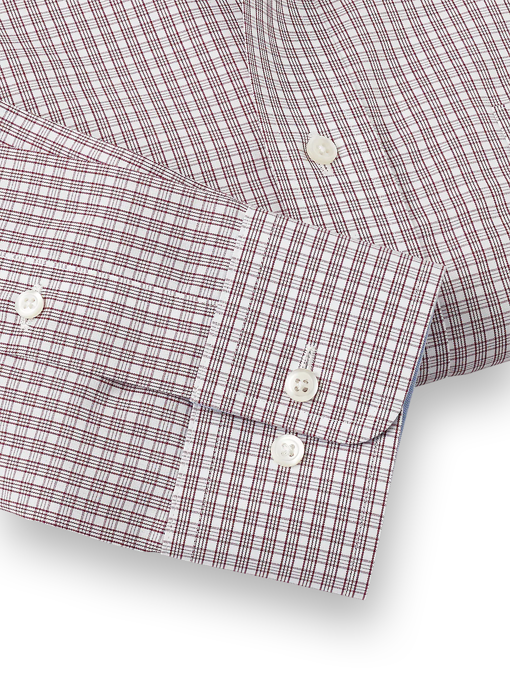 Non-Iron Cotton Plaid Dress Shirt With Contrast Trim - Burgundy - Image 4