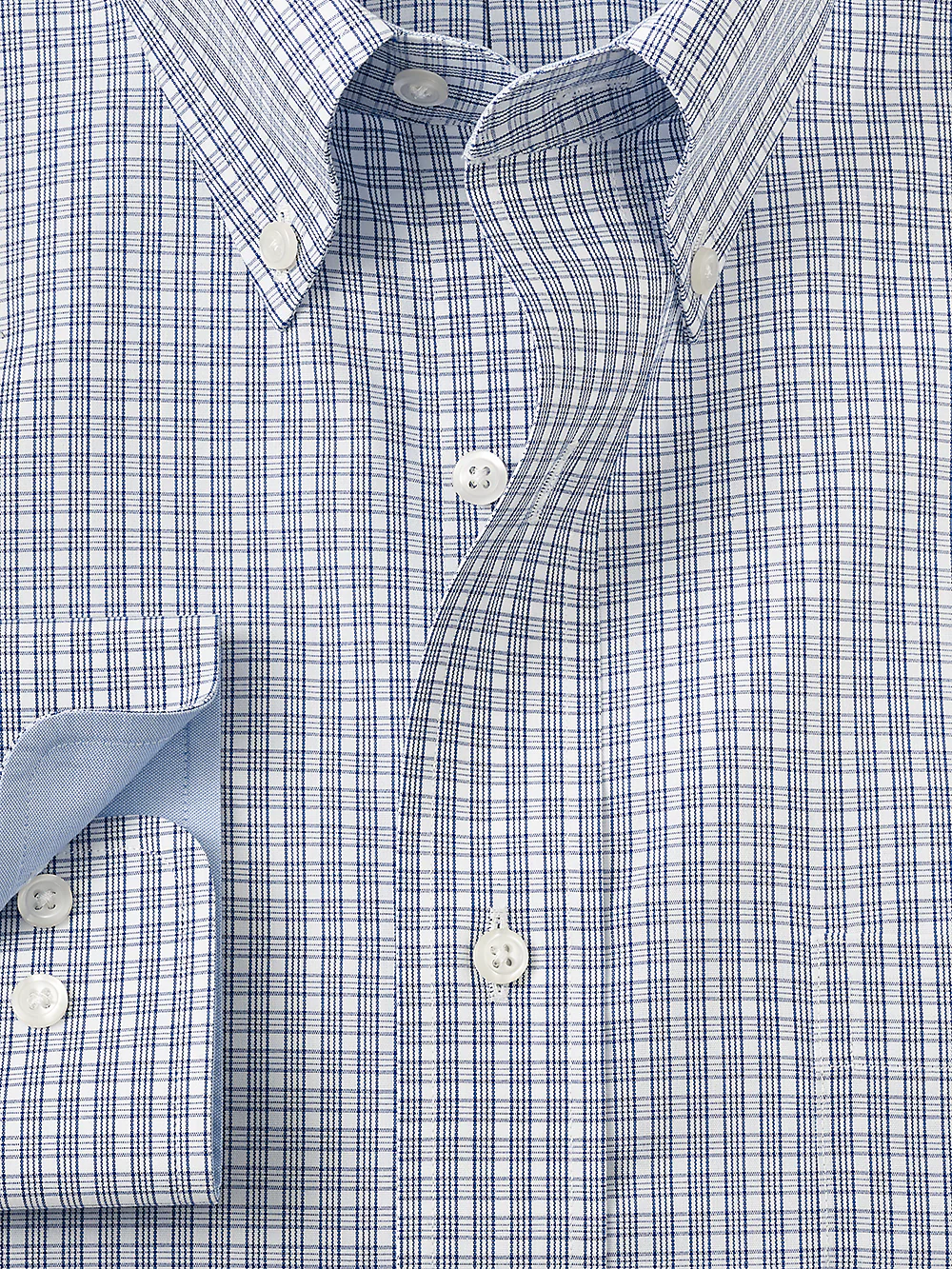 Non-Iron Cotton Plaid Dress Shirt With Contrast Trim - Blue - Image 2