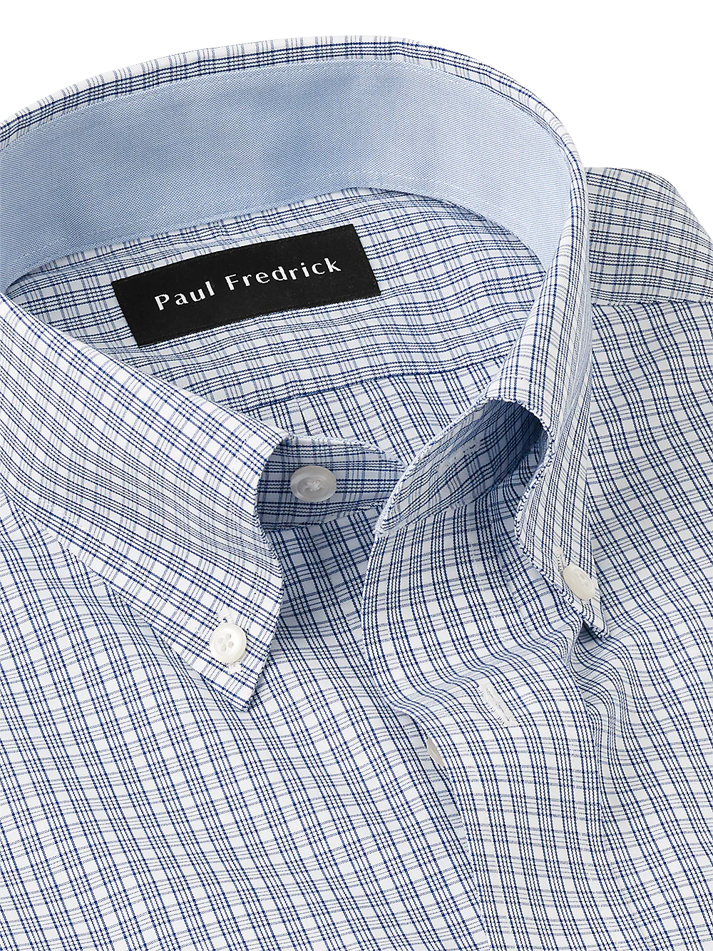 Non-Iron Cotton Plaid Dress Shirt With Contrast Trim - Blue - Image 3