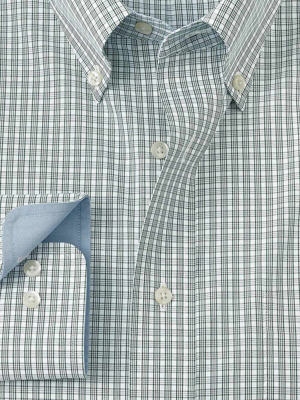 Non-Iron Cotton Plaid Dress Shirt With Contrast Trim - Green - Image 2