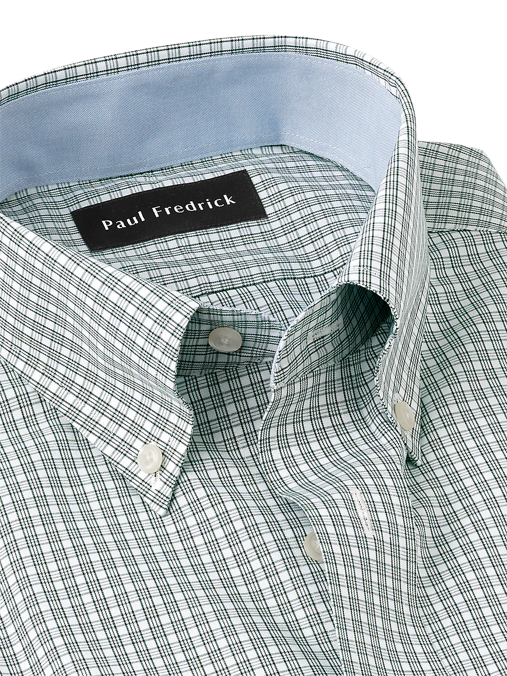Non-Iron Cotton Plaid Dress Shirt With Contrast Trim - Green - Image 3