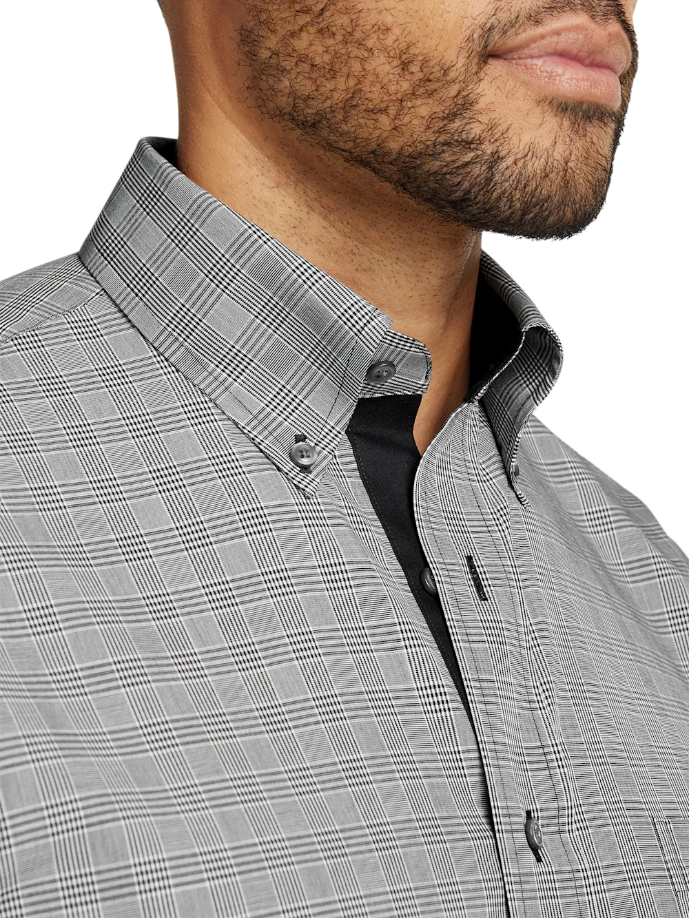 Non-Iron Cotton Plaid Dress Shirt With Contrast Trim - Black - Image 3