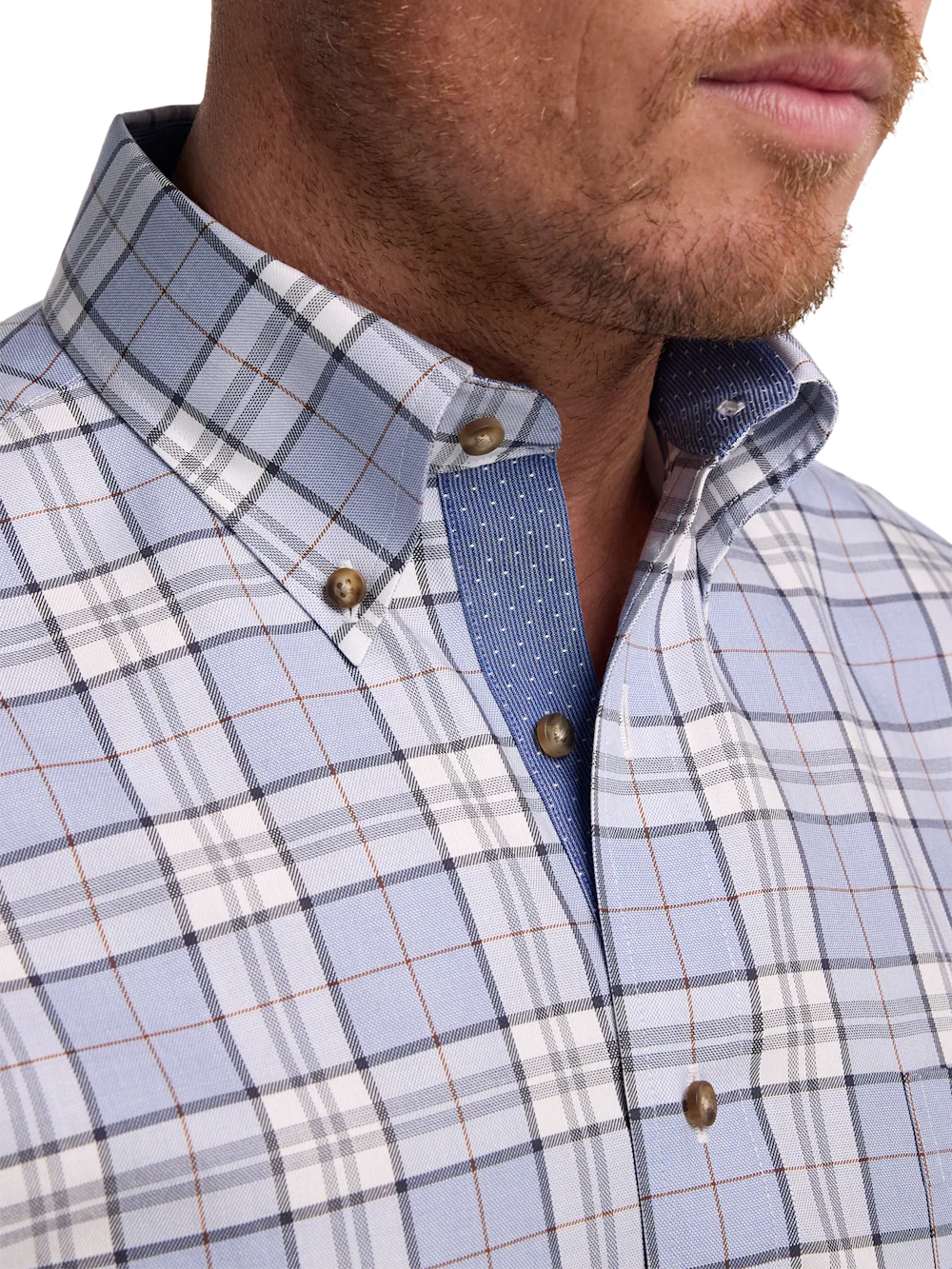 Non-Iron Cotton Plaid Dress Shirt With Contrast Trim - Blue - Image 3