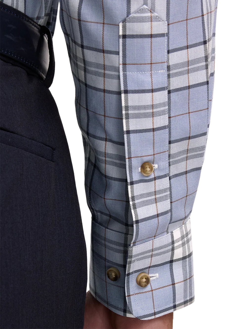 Non-Iron Cotton Plaid Dress Shirt With Contrast Trim - Blue - Image 4