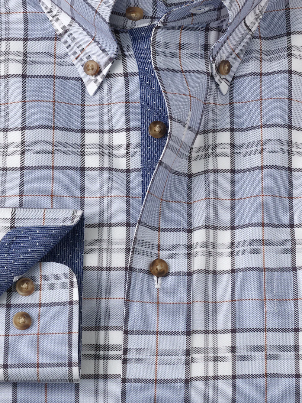 Non-Iron Cotton Plaid Dress Shirt With Contrast Trim - Blue - Image 6