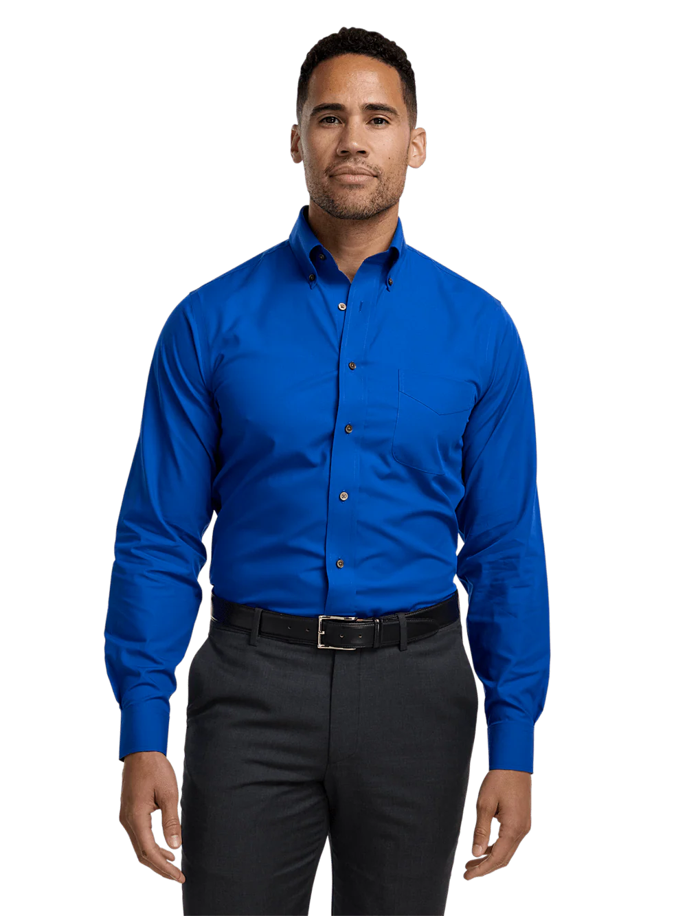 Non-Iron Cotton Solid Dress Shirt With Contrast Trim - Cobalt - Image 2