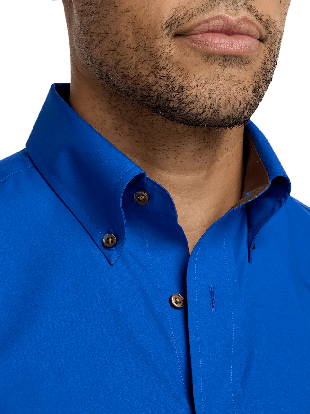 Non-Iron Cotton Solid Dress Shirt With Contrast Trim - Cobalt - Image 3