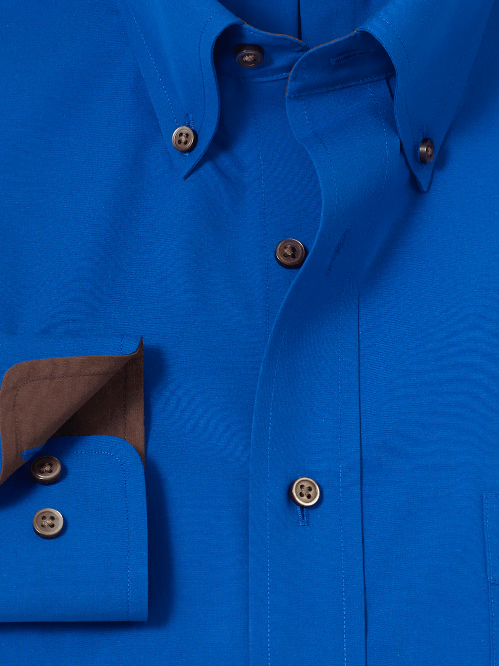 Non-Iron Cotton Solid Dress Shirt With Contrast Trim - Cobalt - Image 6