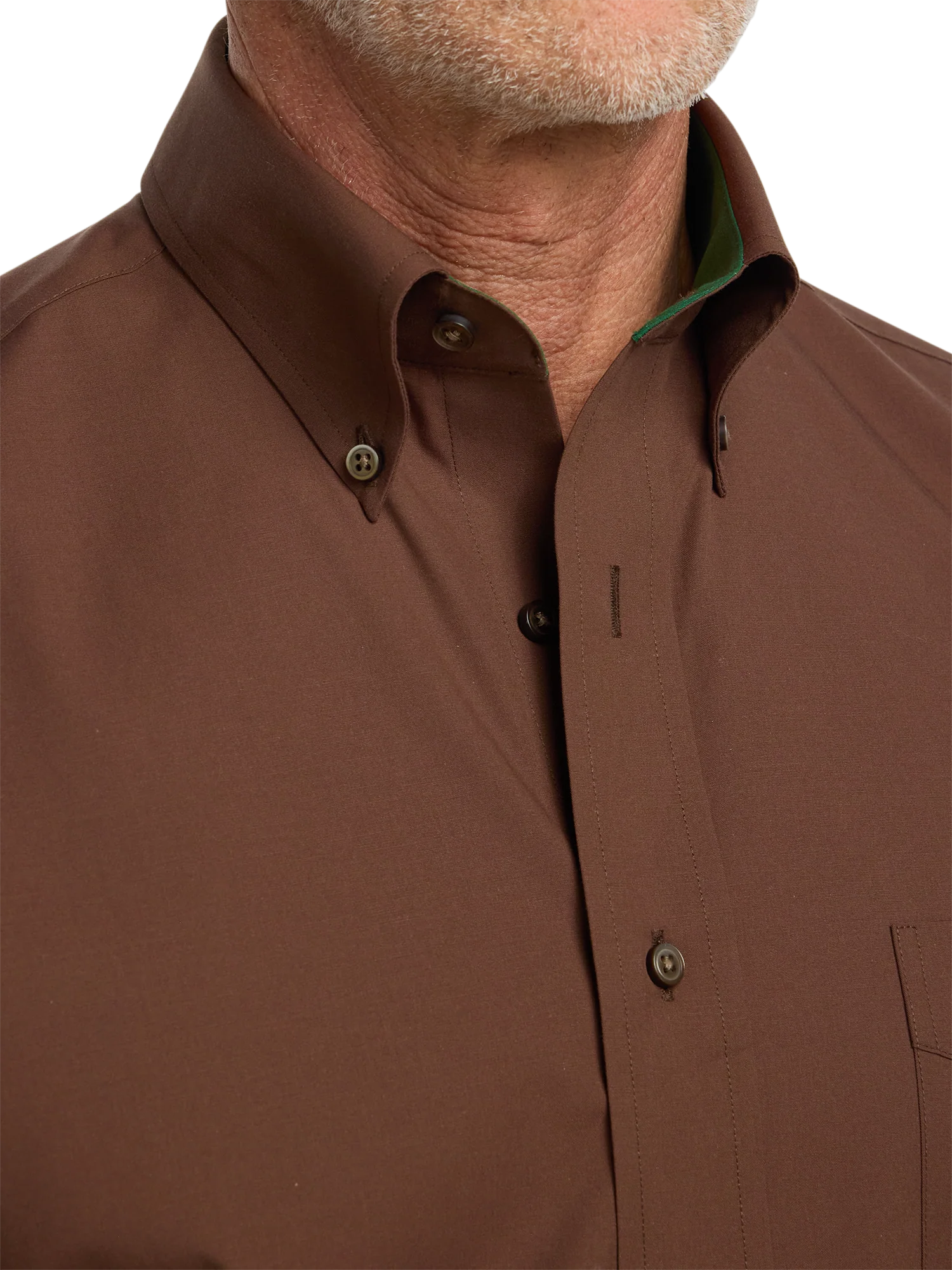 Non-Iron Cotton Solid Dress Shirt With Contrast Trim - Brown - Image 3