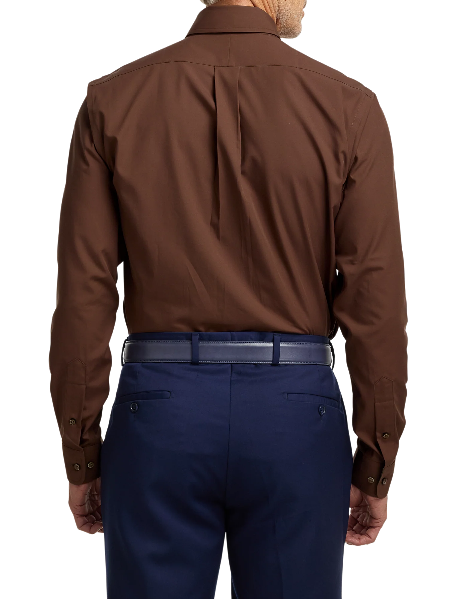 Non-Iron Cotton Solid Dress Shirt With Contrast Trim - Brown - Image 5