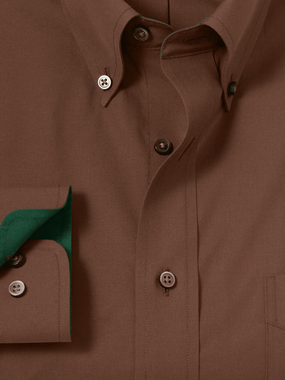 Non-Iron Cotton Solid Dress Shirt With Contrast Trim - Brown - Image 6