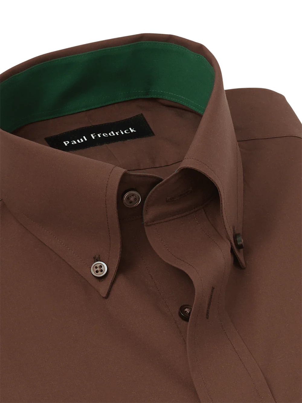 Non-Iron Cotton Solid Dress Shirt With Contrast Trim - Brown - Image 7