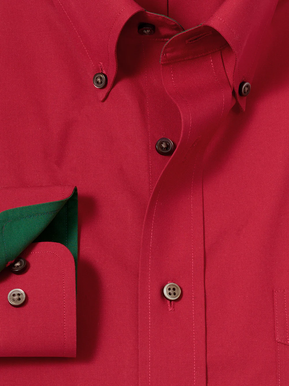 Non-Iron Cotton Solid Dress Shirt With Contrast Trim - Red - Image 6