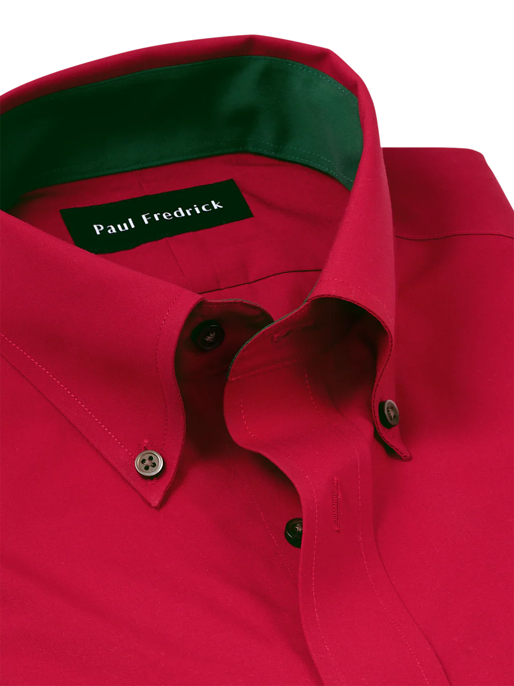Non-Iron Cotton Solid Dress Shirt With Contrast Trim - Red - Image 7