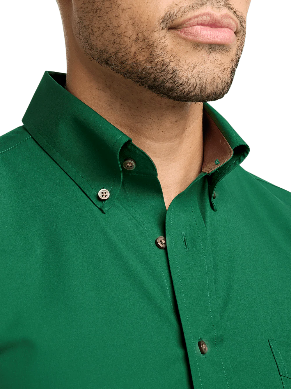 Non-Iron Cotton Solid Dress Shirt With Contrast Trim - Green - Image 3